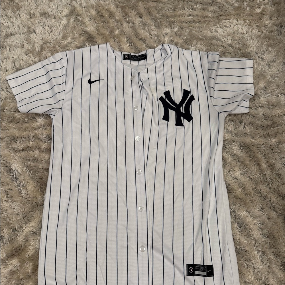 Nike White and navy blue pin Striped Yankees Jersey - Gary Sanchez #24